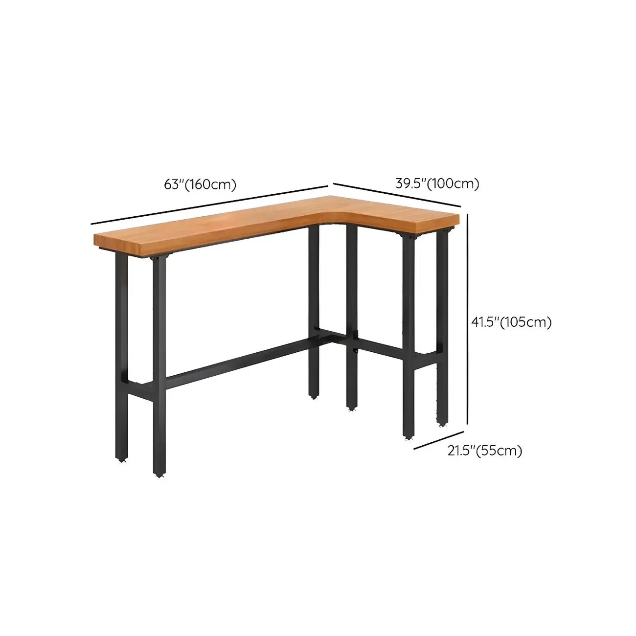 Modern L-Shape Natural Wood Metal Trestle Bar Tables
