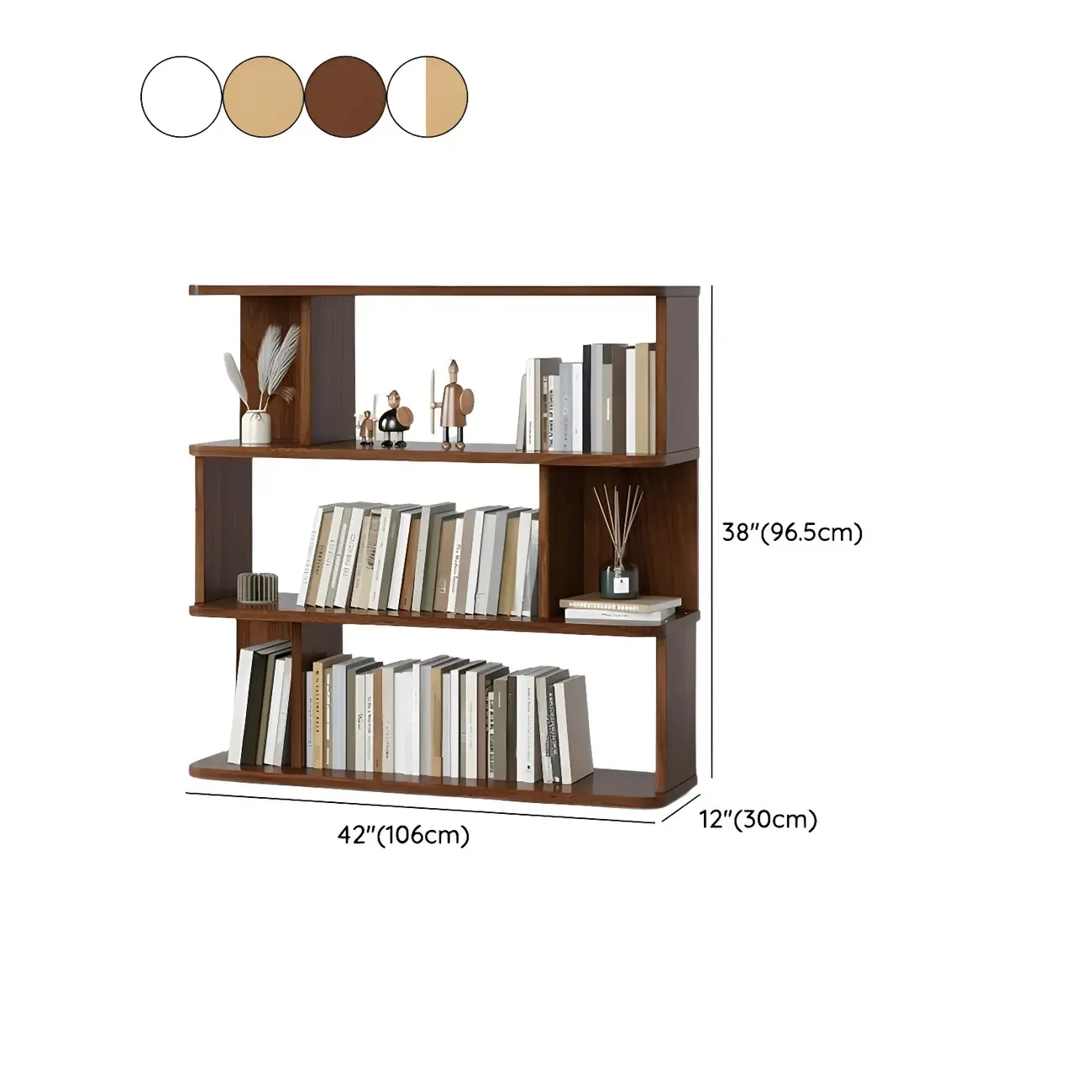 Tall Modern Walnut Open Back 6-Shelf Wood Bookcase