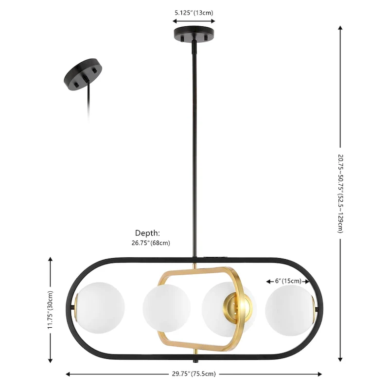 SAFAVIEH Lighting Enkeleda 4 Light 27  Pendant - 30  x 27  x 21-51  - withD/H - Black/Brass Gold - 30Wx27Dx51H