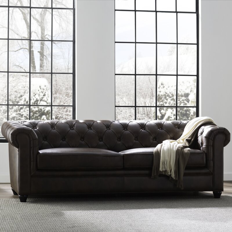 Owen 84 Genuine Leather Rolled Arm Chesterfield Sofa - Premium Quality Home Furniture | Kendale Furniture