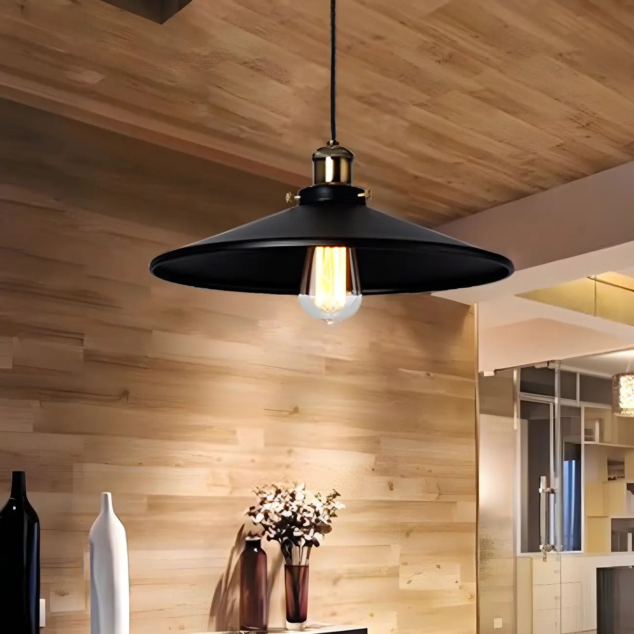 Industrial Black Metal Cone Hanging Pendant Light Fixture