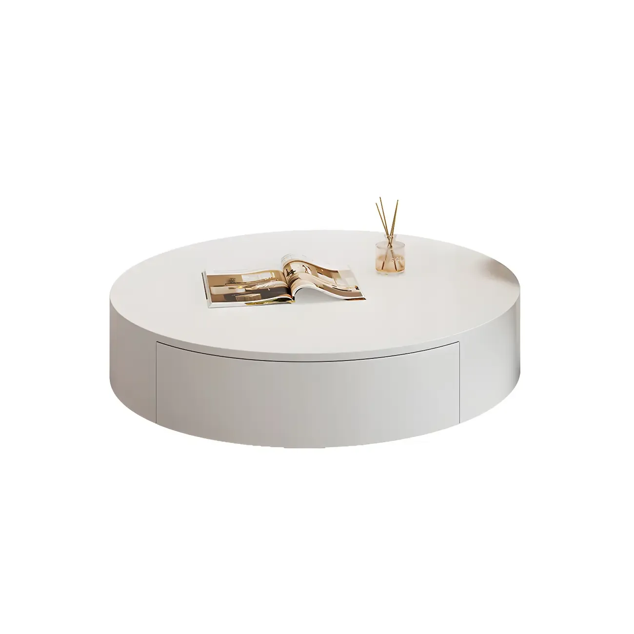 Pure White Round Modern Wood Drawer Coffee Table