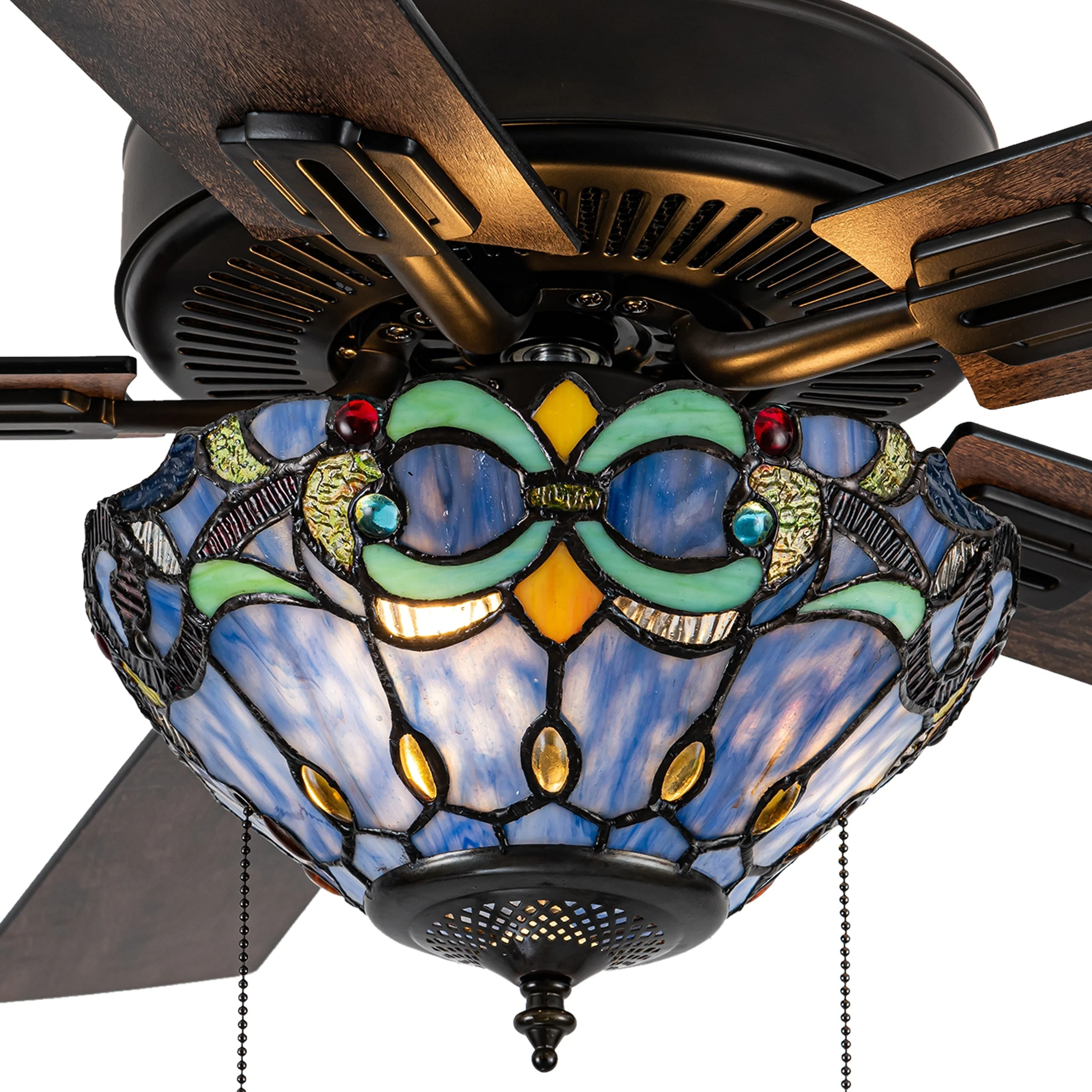 Della River of Goods Oil-Rubbed Bronze and Stained Glass 52-Inch 3-Light Remote-Controlled Ceiling Fan