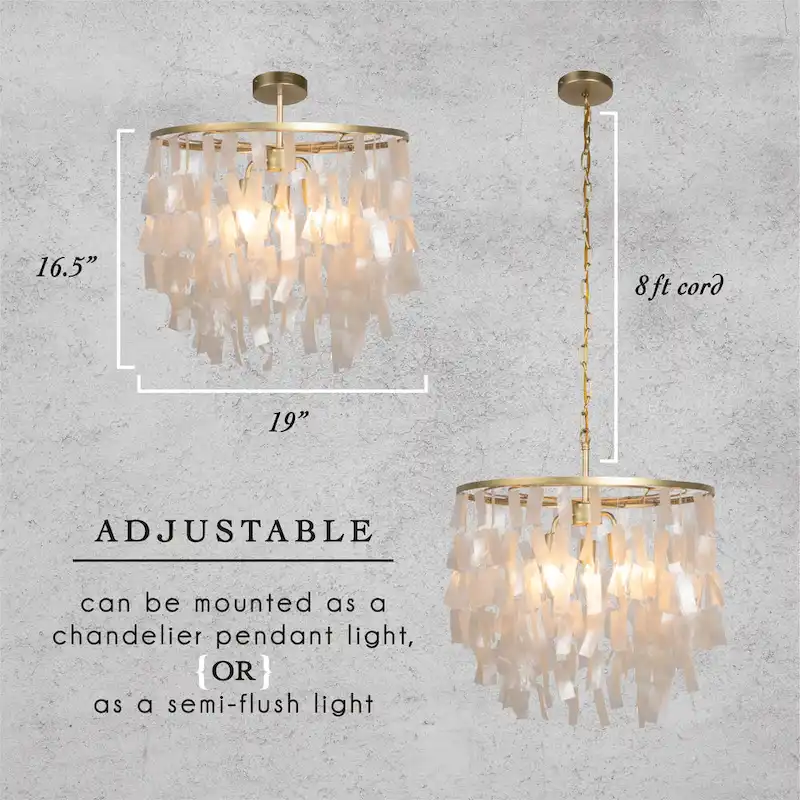 Marina Metal and Natural Capiz Chandelier Style Pendant Ceiling Light