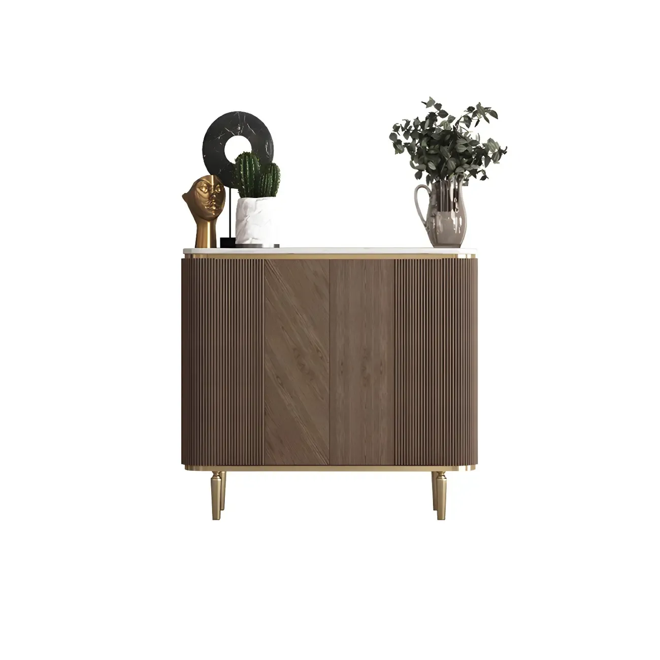 Glam Brown Wooden Sideboard with Marble Top