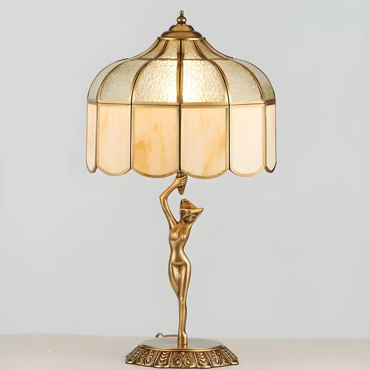 Artistic Figural Sculpture Brass Metal Dome Table Lamp