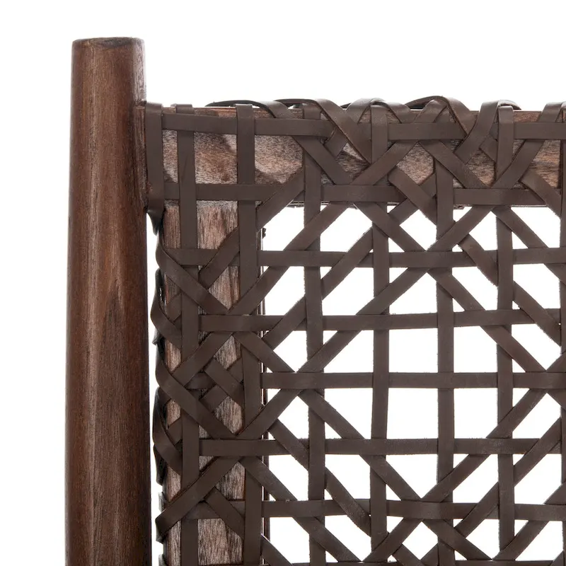 SAFAVIEH Queenie Bandelier Open Leather Weave Squared Accent Chair - 26 W x 32 D x 31 H - 26Wx31Dx31H