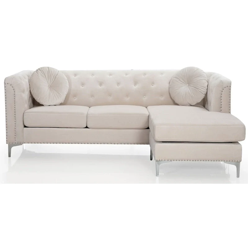 Pompano Velvet Button Tufted Sofa with Chaise