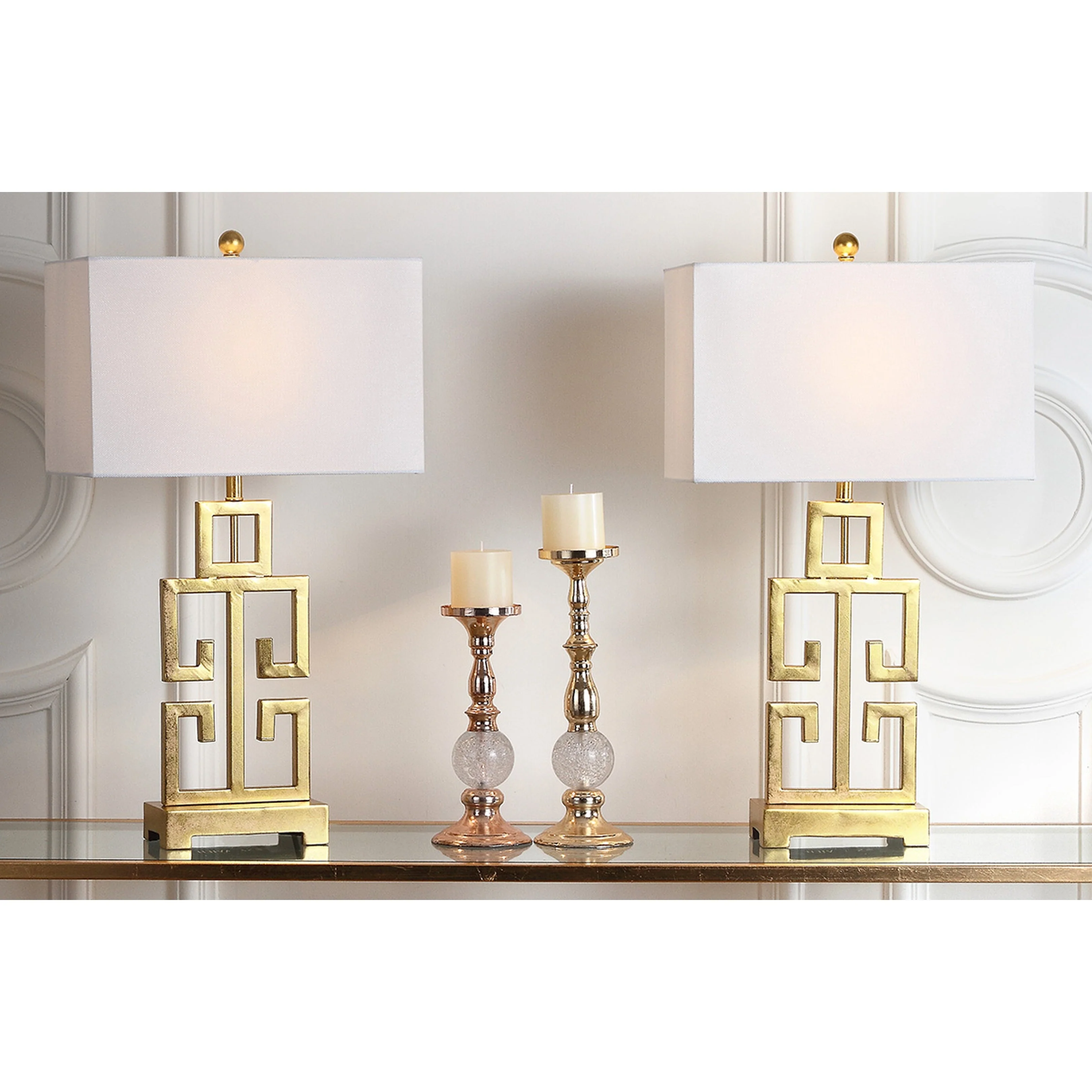 SAFAVIEH Lighting Chantelle Greek Antiqued Gold 29-inch Table Lamp (Set of 2) - 16W x 9D x 29H