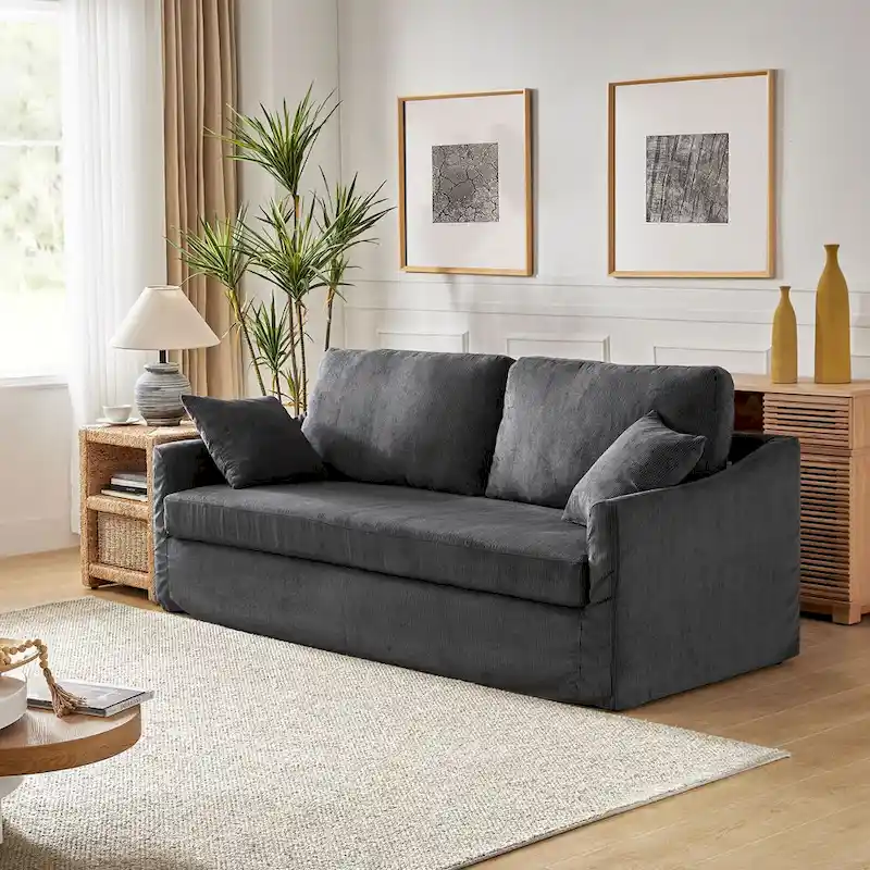 Volkhard 80.5 Modern Slipcovered Sofa With Removable Back Cushion By HULALA HOME