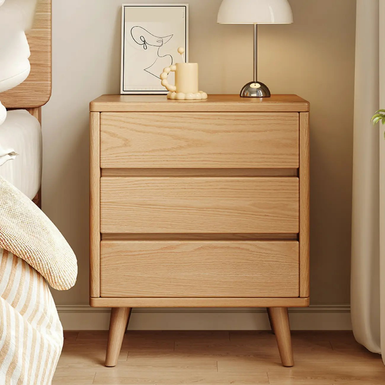 Natural Finish Wood Nightstand with Drawers