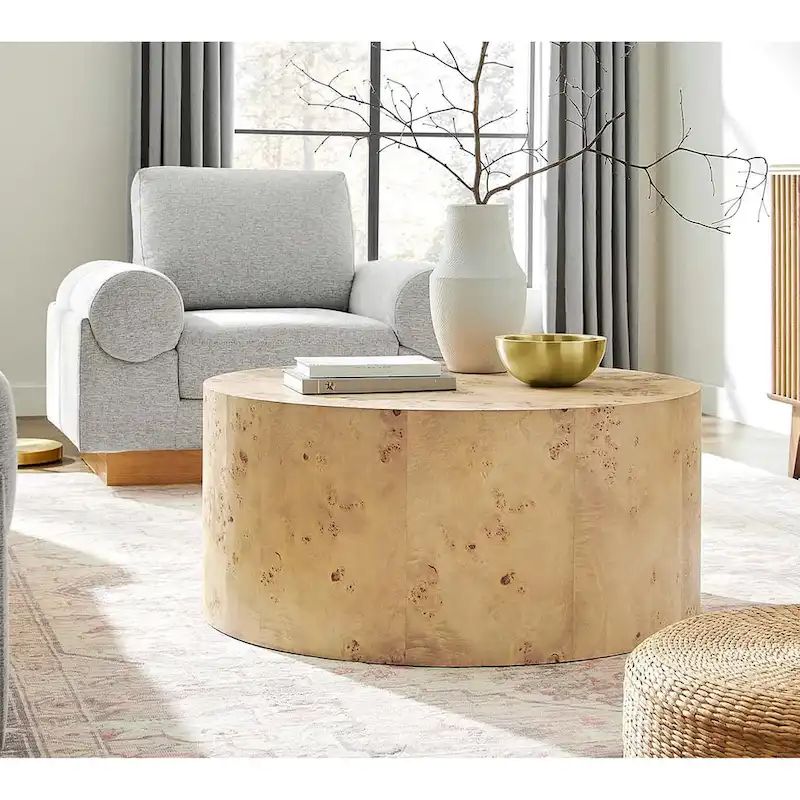 Penrod Mid-Century Burl Wood Round Coffee Table