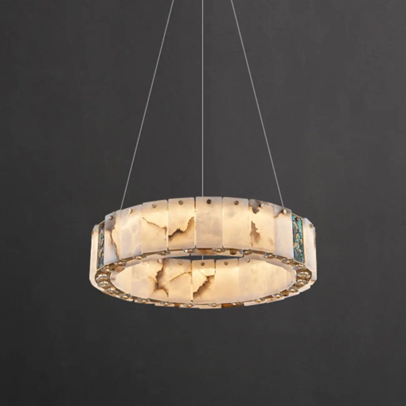 Agate Gold Circular Onyx Modern Ring Chandelier Light