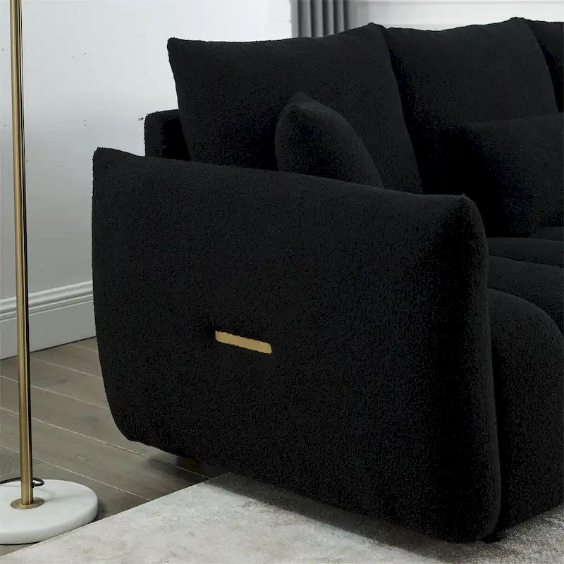 Upholstered Teddy Fabric Sofa with 3 Pillows and Solid Wood Frame