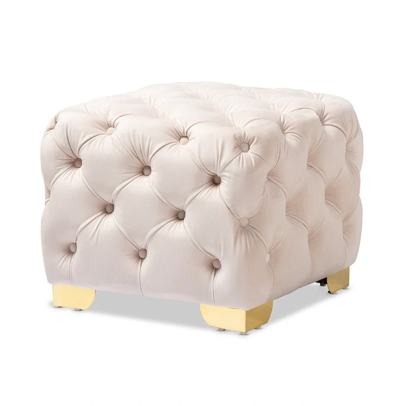 Glam Velvet Ottoman with Gold Legs