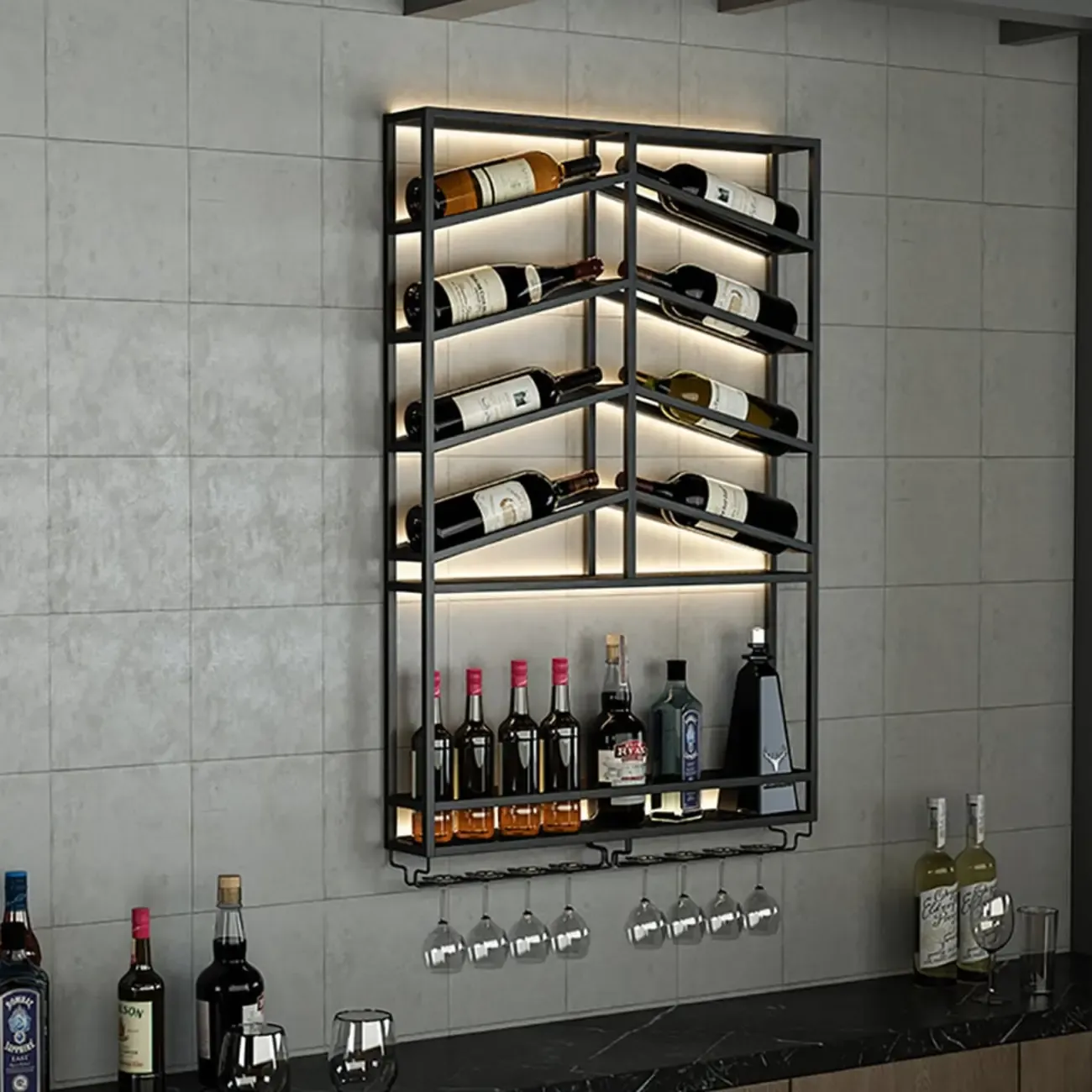 Hanging Industrial Metal Black Wine Rack Wall Mounted