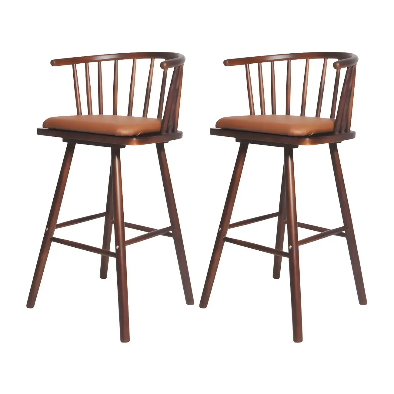 Traditional Wooden Low Back Bar Stool with Cushioned Seat