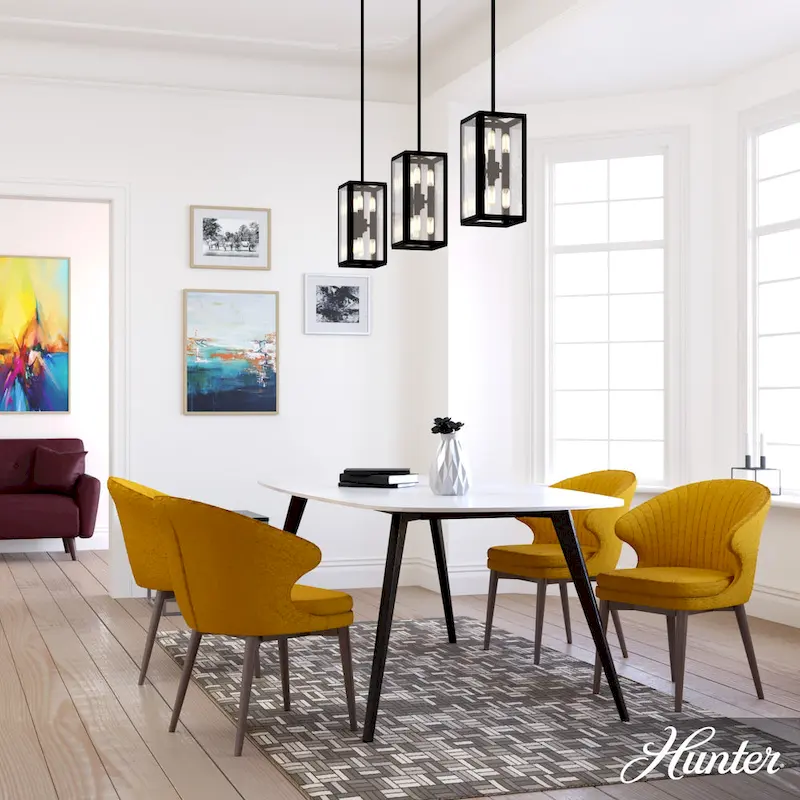 Hunter Felippe 6-Light Pendant w/Clear Seeded Glass, Modern Farmhouse, Industrial - Island, Dining, Entry, Bedroom, Hallway