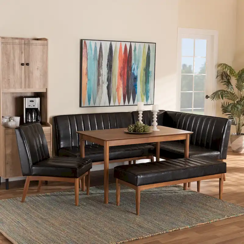 Daymond Mid-Century Upholstered and Walnut 5-PC Dining Nook Set
