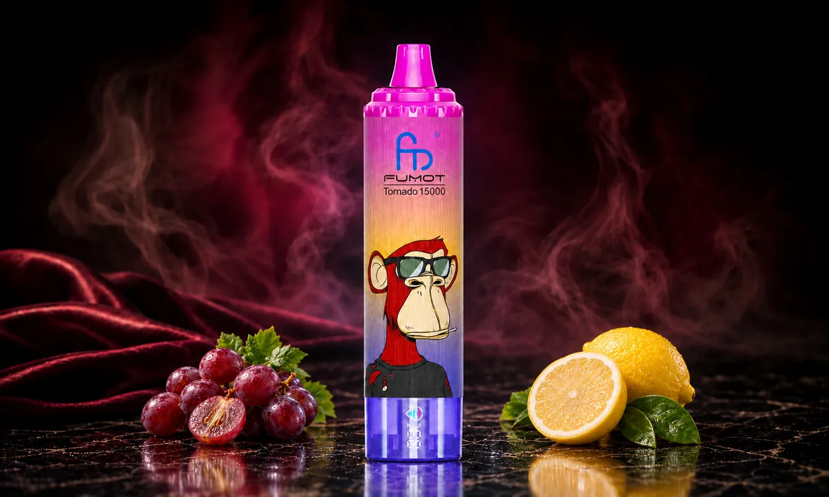 FUMOT Tornado 15000 Grape Lemon – E-Zigarette in einer atmosphärischen Produktszene
