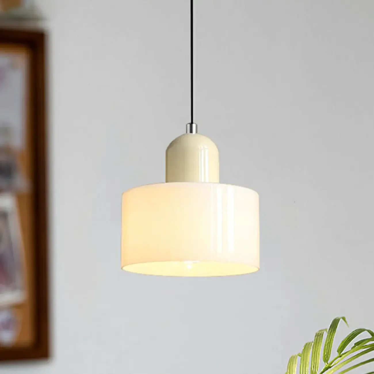 Modern Cream Small Pendant Light with Glass Shade for Bedroom