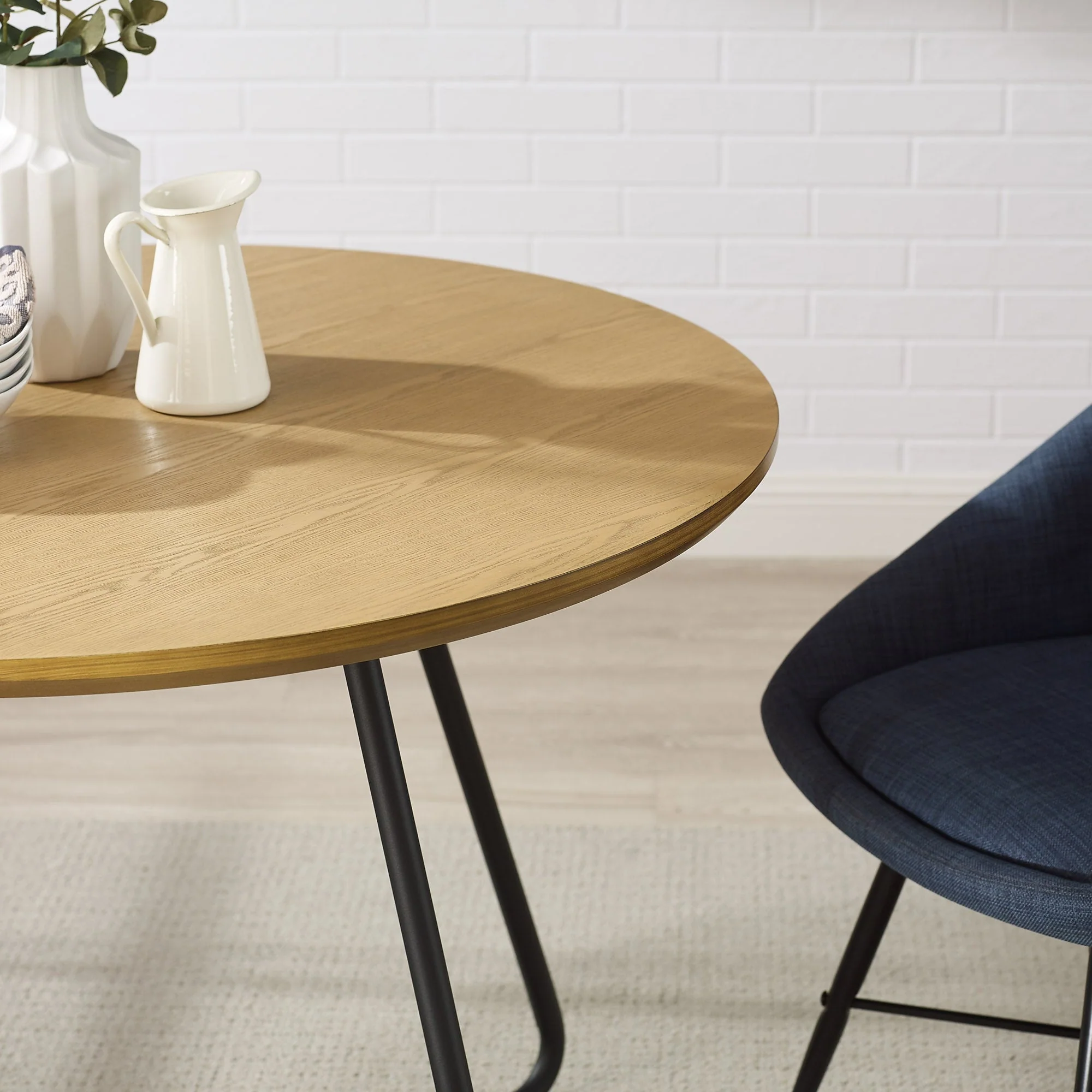 Alex 40 Modern Veneer and Metal Round Dining Table