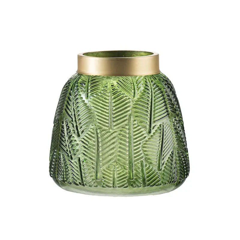 A&B Home Green and Gold 6-inch Fern Leaf Glass Vase