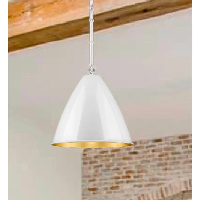 12 Inch Small Cone Pendant White and Gold