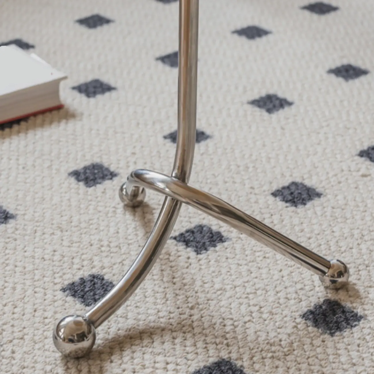 Modern Wood Round Top Triangular Silver Side Table