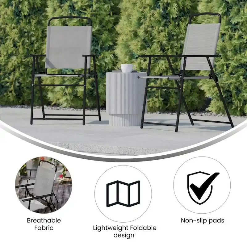 Set of 2 All-Weather Textilene Patio Sling Chairs with Armrests
