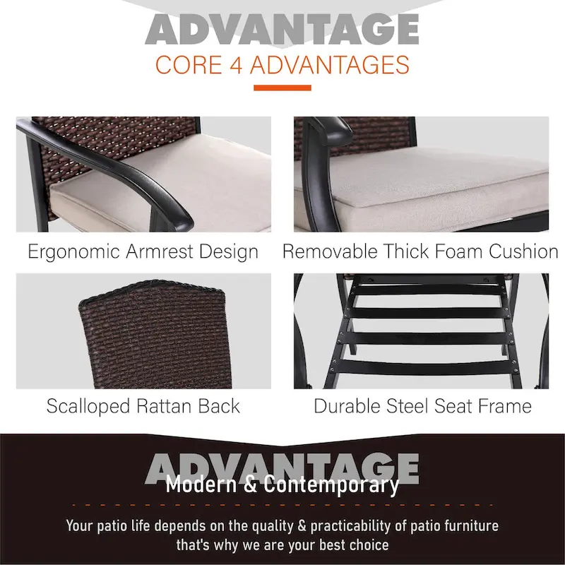 Patio Rattan Wicker Fixed Armrest Dining Chair with CushionSet of 2/4/6