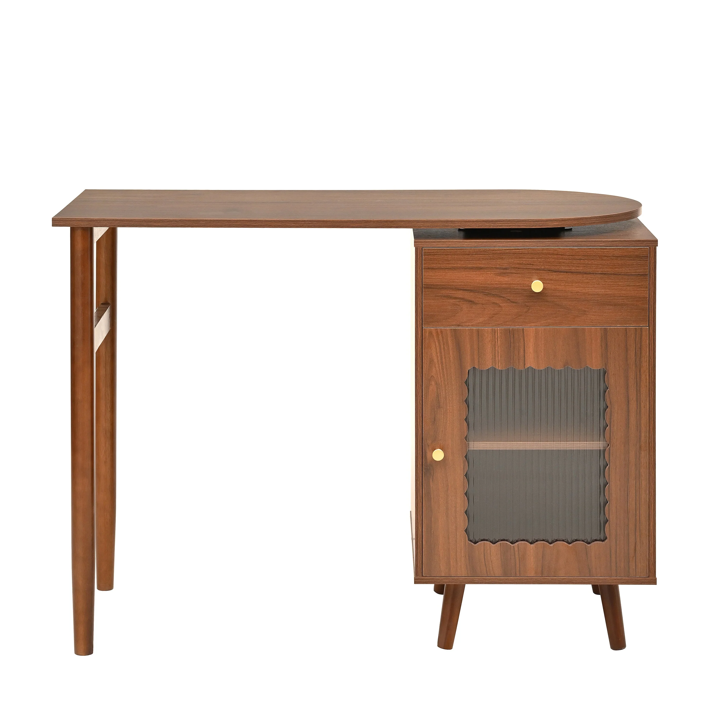 Walker Edison | Computer Desk with 90 Degree Rotating Desktop and Storage