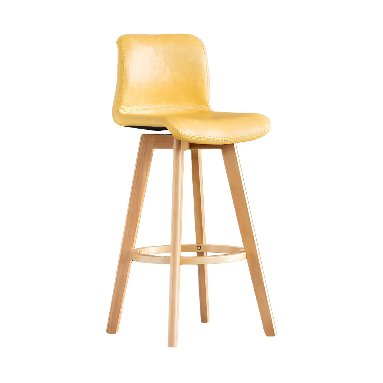 Mid-Century Distressed Leather Swivel Bar Stool with Back