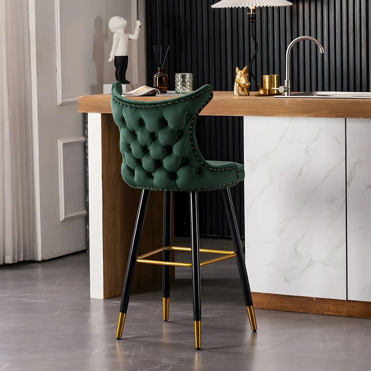 Velvet Upholstered Wingback Counter Height Bar Stools