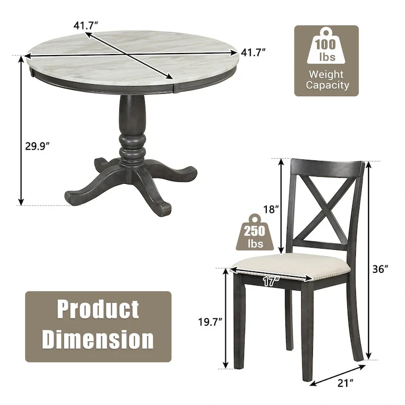 5-Piece Modern Wooden Dining Set with Round Table & Chairs