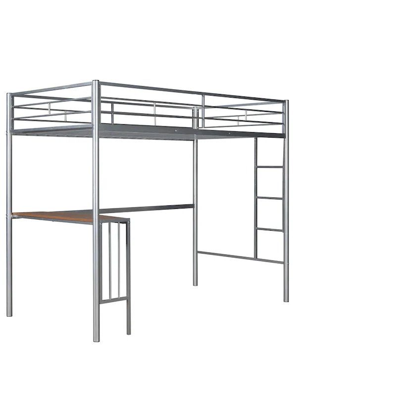 Metal Loft Bed with Desk, Ladder and Guardrails