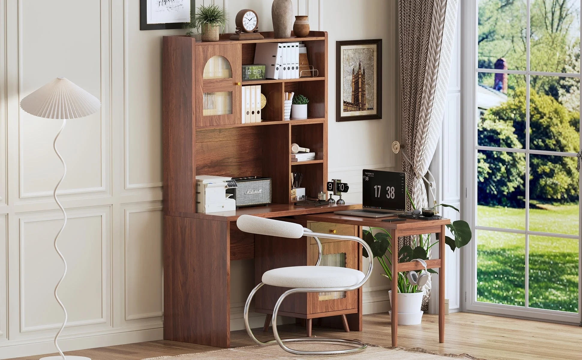 Walker Edison | Computer Desk with 90 Degree Rotating Desktop and Storage