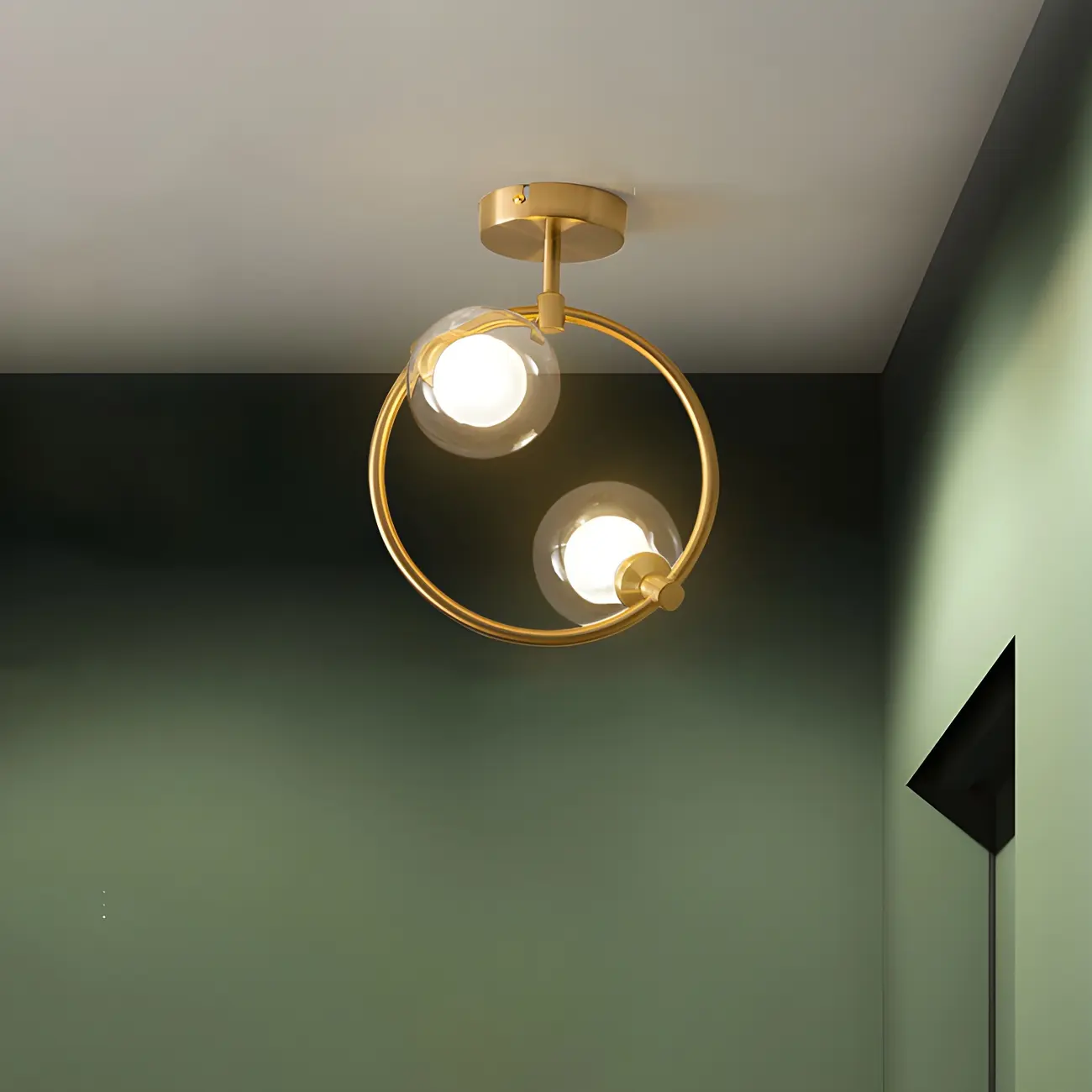 Modern Globe Glass Metal Gold Semi Flush Ceiling Light