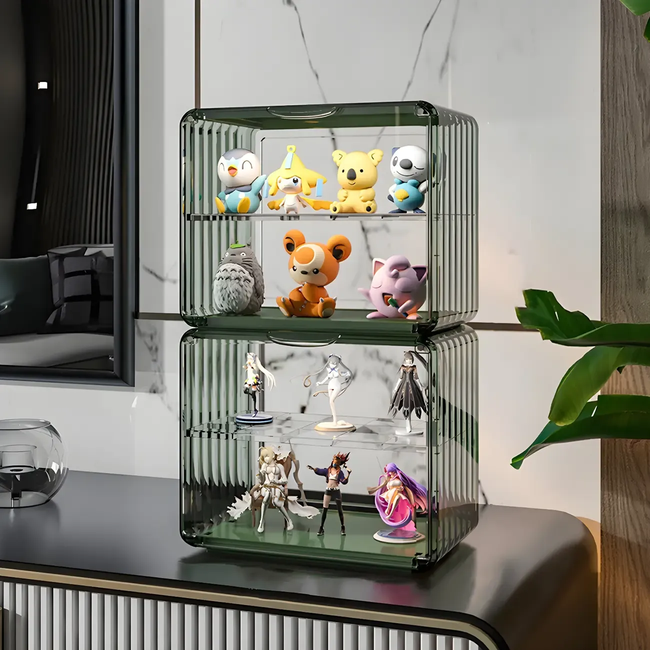 Stylish Stackable Green Clear Acrylic Display Cabinet