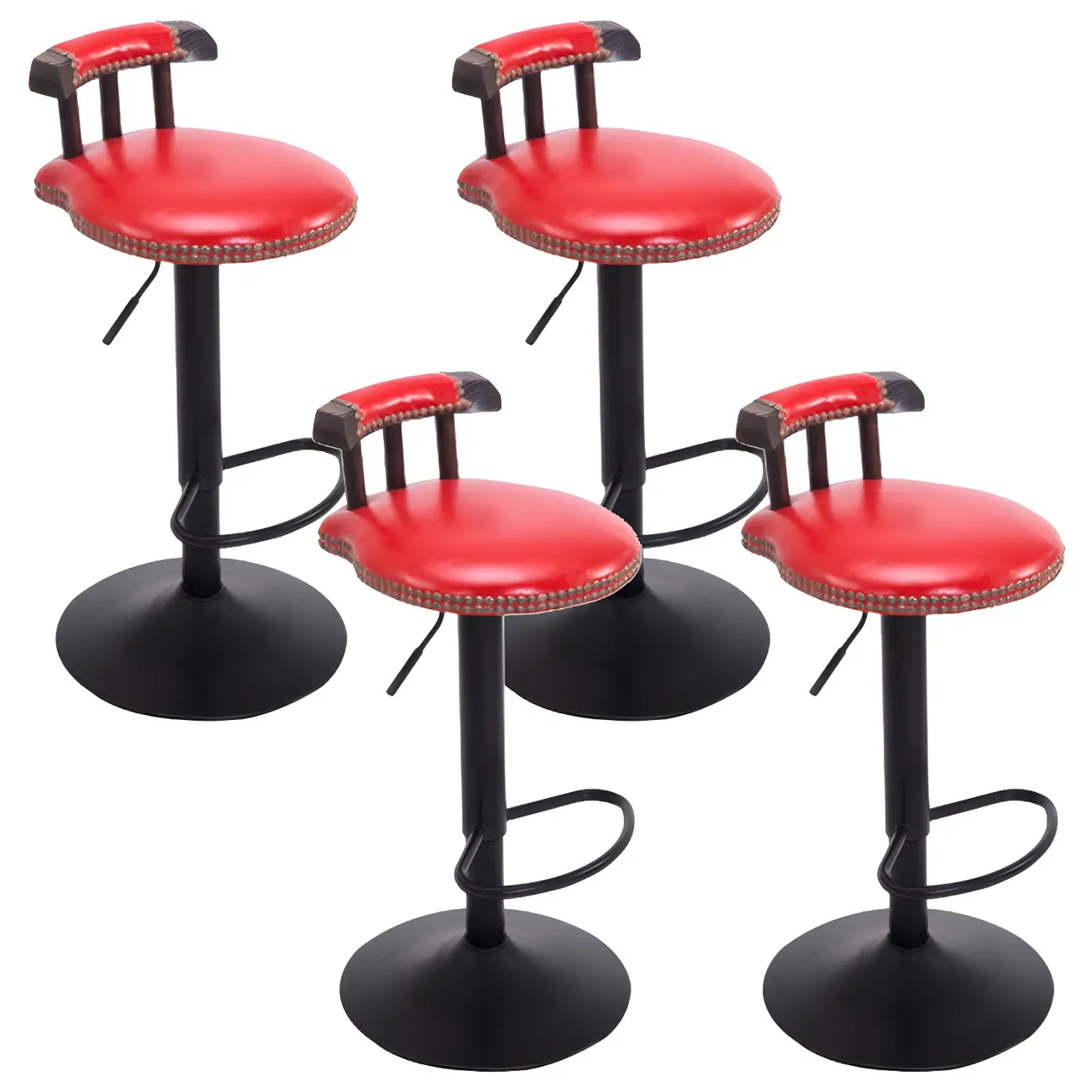 Industrial Round Leather Adjustable Bar Stools