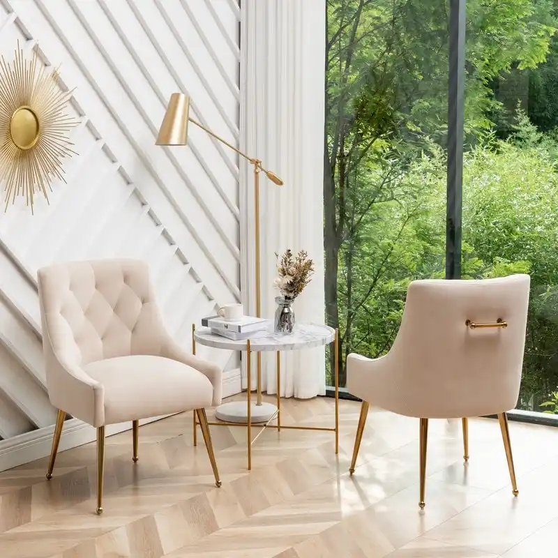 Modern Dining Chairs Set of 2, Upholstered Accent Chair Tufted Back Armless Chair with Back Pull