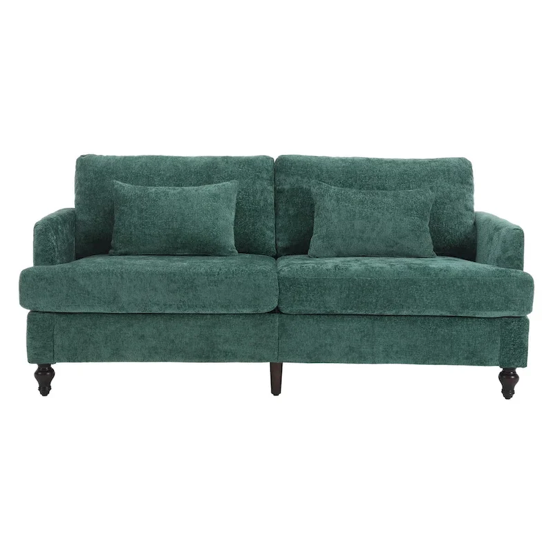 Green 68.9 Chenille 2-Seater Sofa with Detachable Cushions and Wooden Legs