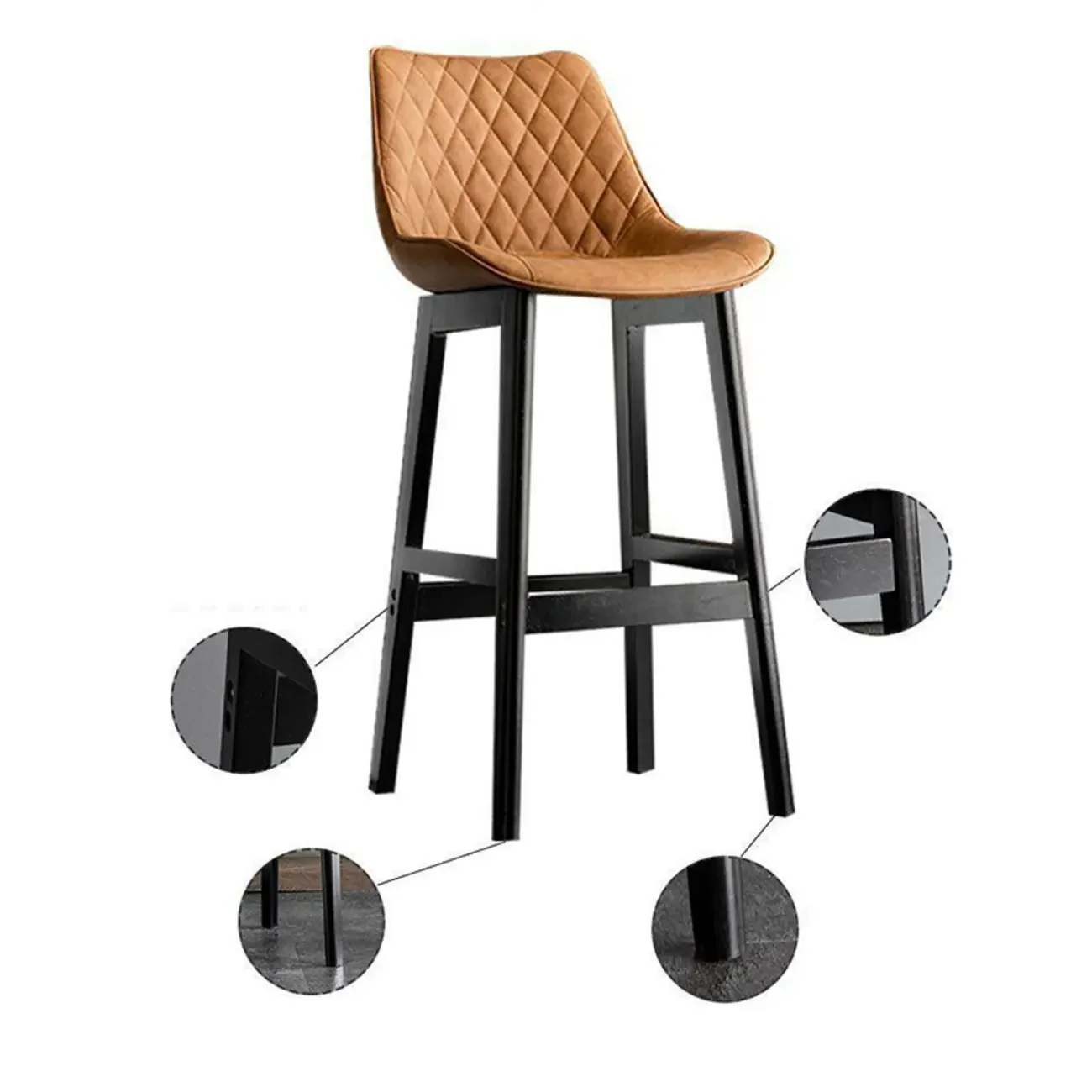 Modern Wood Tufted Upholstered Leather Bar Stool
