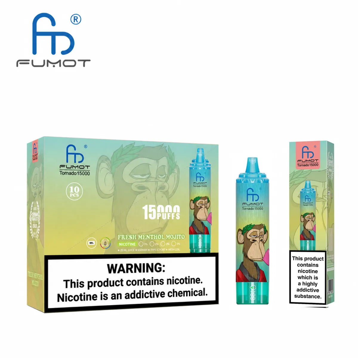 Fumot Tornado 15000 Fresh Menthol Mojito – 10er-Displaybox mit Einweg-Vape und Einzelpackung