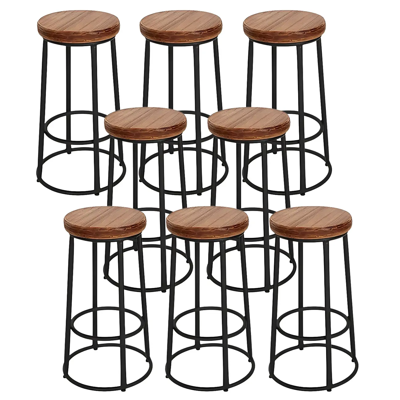Backless Industrial Round Wooden Bar Stools