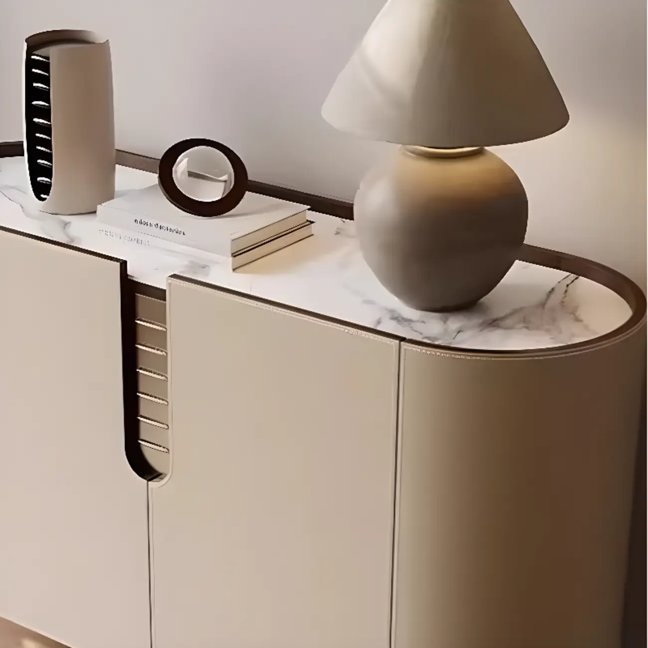 Modern Beige Stone Accent Cabinet with 4 Straight Legs