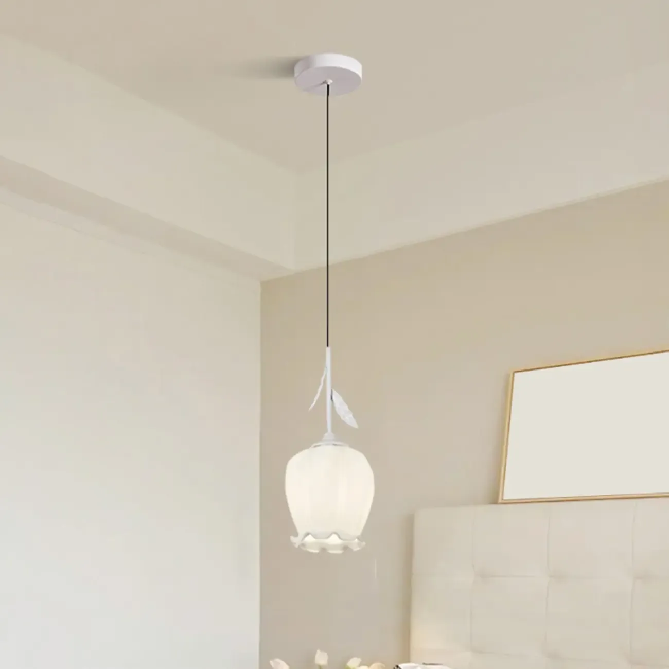 Kids Bedside White Glass Tulip Pendant Lamp