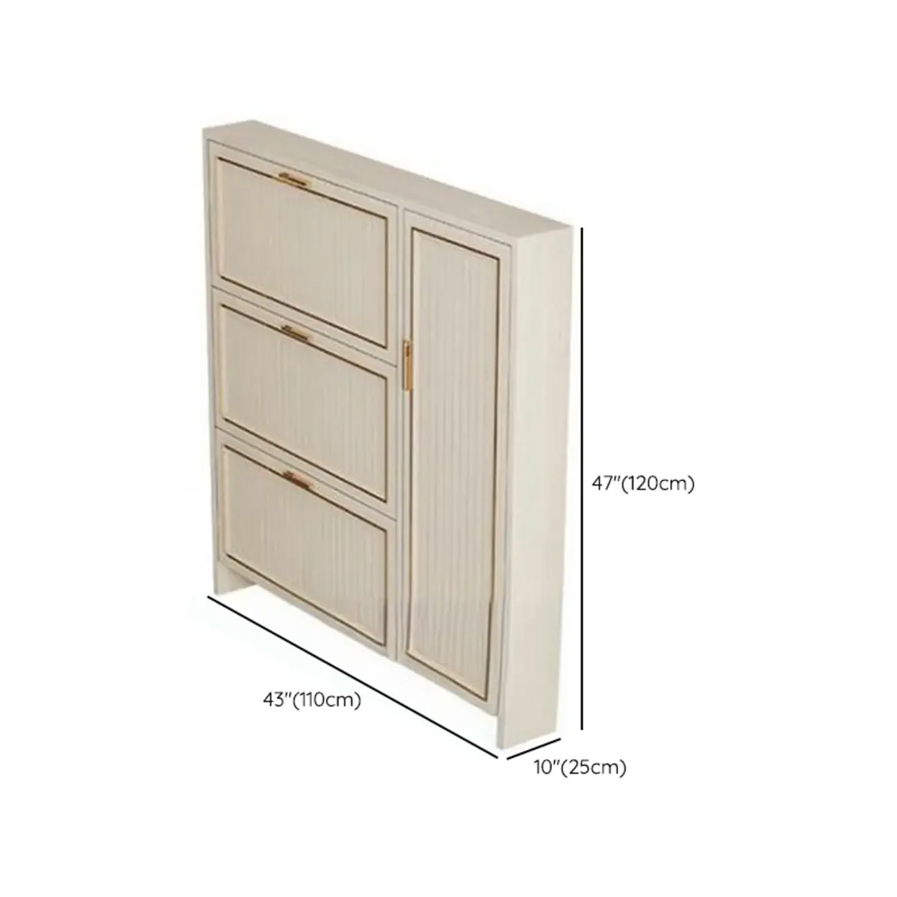 Metal White Drop Front Shoe Cabinet with Textured Panels