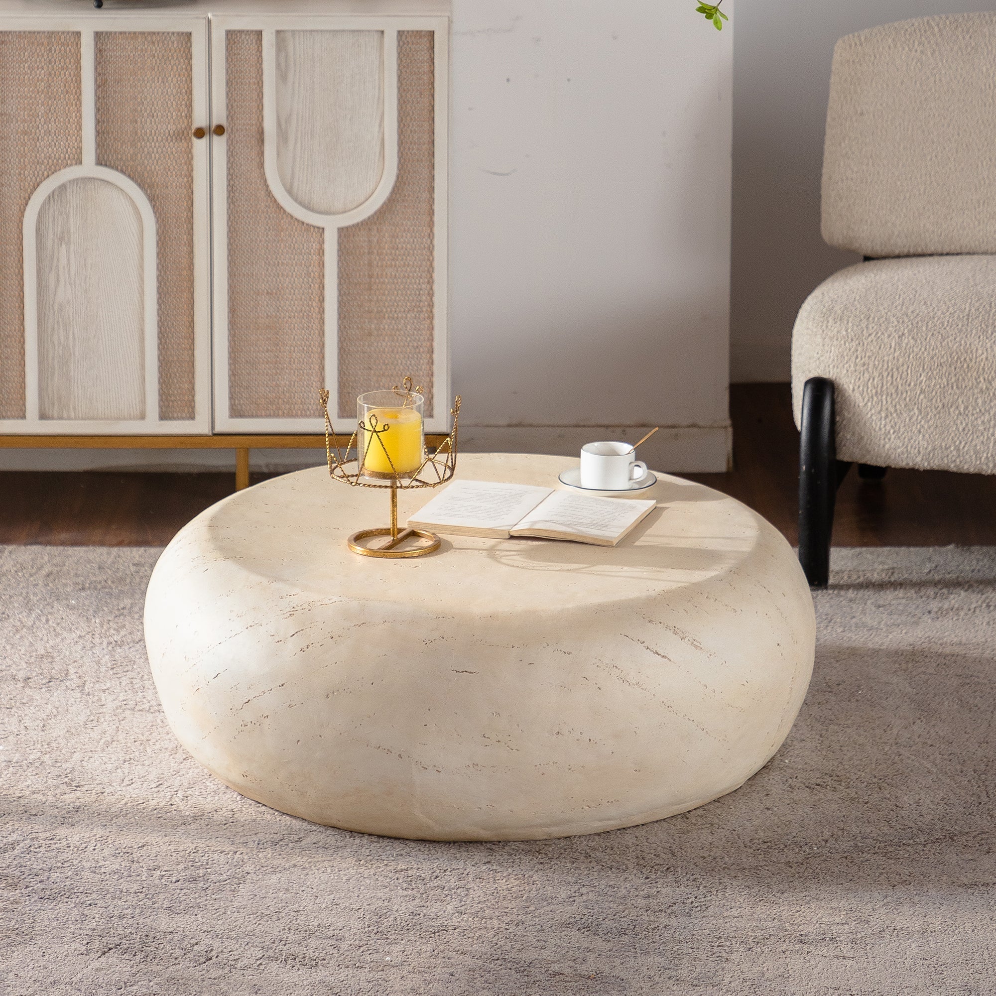 Mid-Century Faux Stone Round Coffee Table