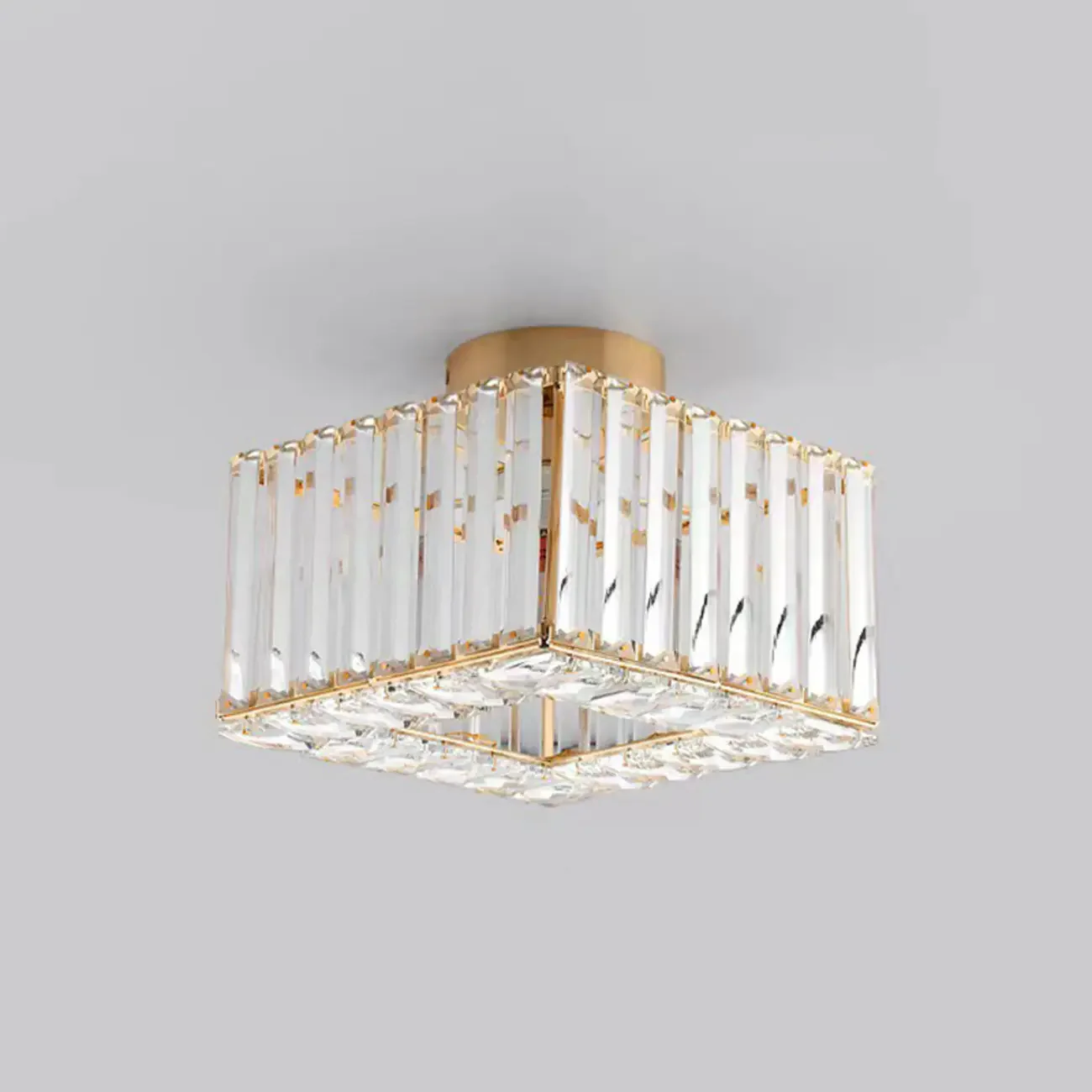 Modern Gold Square Crystal Semi Flush Ceiling Light
